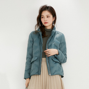 新款简约女式90绒女装立领压胶纯色羽绒服短款大码外套_6731