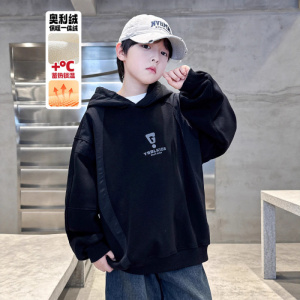 男童秋冬款卫衣加绒加厚新款儿童冬季连帽一体绒上衣大童冬装