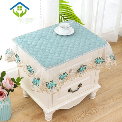 御蓝锦床头柜罩子加厚桌布防滑防尘罩欧式茶几桌布绗缝夹棉多用盖巾定做清新绿色纯色40宽*40长*15cm高花边