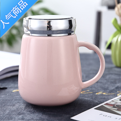 YICHENG简约可爱陶瓷杯子带盖勺大容量水杯家用马克杯个性潮流情侣杯茶杯