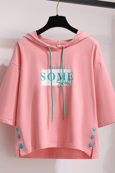 女装 夏季新款防晒连帽短袖T恤女学生韩版衣服女宽松上衣