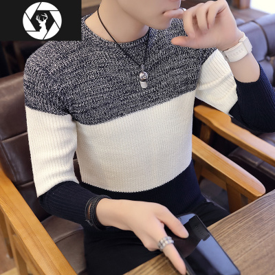 HongZun春秋季男士毛衣韩版线衣潮流针织衫圆领男装薄款长袖t恤打底衫潮毛衣