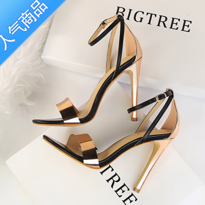 SUNTEK2023夏季新款网红性感高跟鞋时尚百搭细跟一字扣带露趾简约凉鞋女