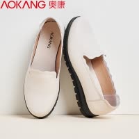 奥康女鞋春秋季牛皮透气防滑老人皮鞋女平底休闲女鞋中年妈妈鞋