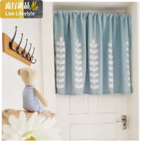 立体叶子刺绣绣花布帘咖啡半帘日式帘百搭田园定制棉麻 三维工匠窗帘