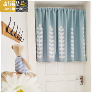 立体叶子刺绣绣花布帘咖啡半帘日式帘百搭田园定制棉麻 三维工匠窗帘