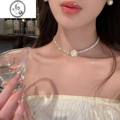 JiMi山茶之恋~法式复古山茶花珍珠项链女款轻奢小众设计感锁骨链颈链