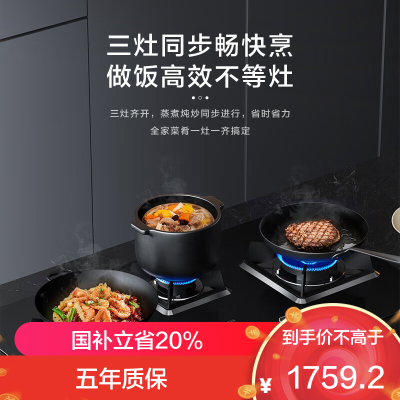 老板(ROBAM) 燃气灶 5.0kW 煤气灶 老板燃气灶 单灶具 三眼灶 燃气灶嵌入式 灶台 天然气灶39B1AT