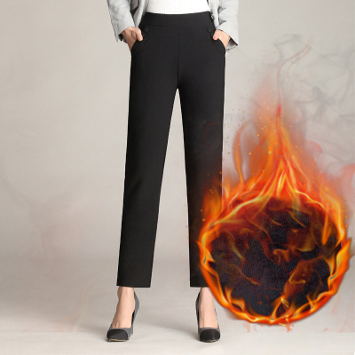 迪鲁奥(DILUAO)新款女装妈妈裤子秋装中年长裤大码加绒加厚中老年人女裤高腰秋冬 黑色加绒冬款 XL