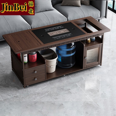 锦北 移动茶台家用竹木小茶桌烧水壶一体简约现代功夫茶几120长乌金石无盖板