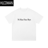 HLCOMANni hao fine shyt 英文标语短袖t恤宽松夏季休闲百搭男女半袖