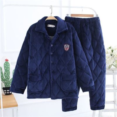 HongZun睡衣男冬季绒衣加厚加绒三层夹棉秋冬青年保暖法兰绒家居服套装其他套装