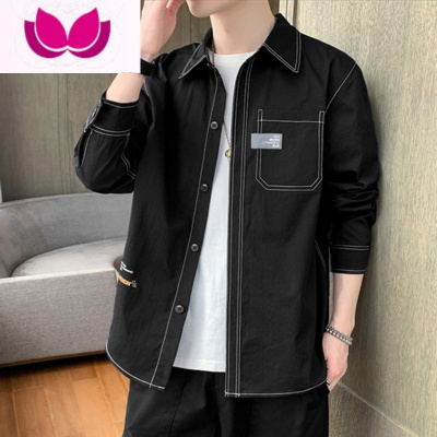 七斓长袖灰衬衫男款工装衬衣潮流夏季港风日系上衣休闲寸衫外套