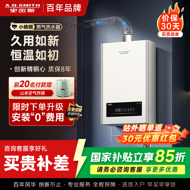 AO史密斯新品小体积16升精钢燃气热水器 JSQ31-EC3 负压燃烧更安全 精控恒温 家用持久恒温大水量