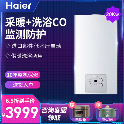 Haier/海尔家用燃气壁挂炉（天然气）L1PB20-HT1(T)生活采暖两用炉20KW三级防冻低压启动