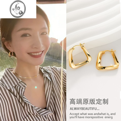 JiMi江疏影同款几何三角形耳环女金属扭转耳坠小众法式高级感耳饰秋冬