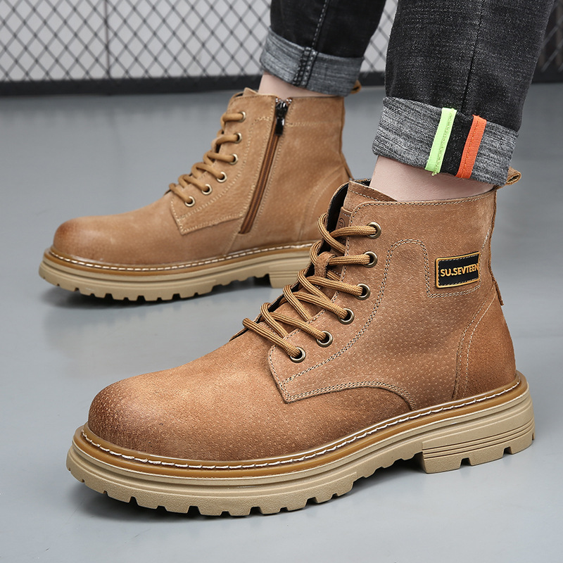 马丁靴男真皮英伦风短靴秋冬新款潮流工装靴男士高帮加绒保暖皮靴