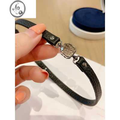 JiMi黑色皮绳颈带项链方块带钻复古质感甜酷风小众颈链独特手工项圈女