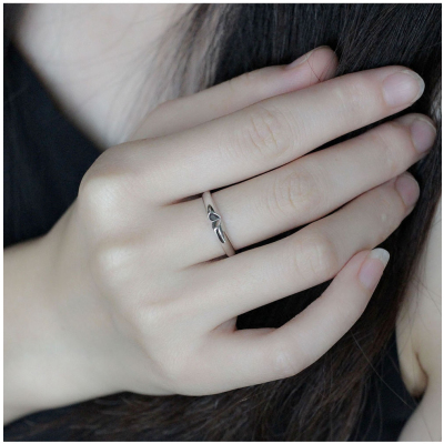 免费刻字S925纯银情侣戒指男女爱心对戒指开口日韩简约百搭学生送女朋友老婆情人节七夕生日礼物