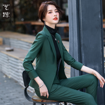 语娄墨绿色西装外套女韩版2020秋装新款时尚气质休闲小西服女两件套装2021西装