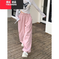 YIBUSHENG美式高腰抽绳工装裤女季宽松显腿直筒长裤阔腿裤休闲裤拖地裤子