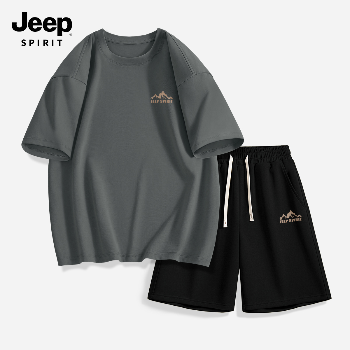 JEEP SPIRIT吉普男士运动套装户外短袖T恤男山系纯棉男款短裤G