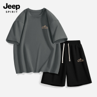 JEEP SPIRIT吉普男士运动套装户外短袖T恤男山系纯棉男款短裤G