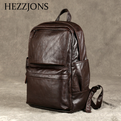 赫泽琼斯HEZZJONS男士旅行包进口意大利牛皮双肩包青年时尚潮流简约大容量行李包男神奢侈品电脑包咖啡色进口意大利牛皮