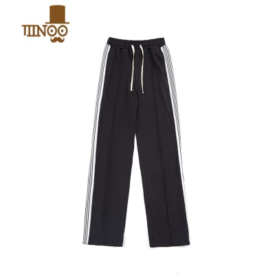 YANXU复古侧边卡其织带条纹拼接直筒休闲裤男春季新款宽松潮牌运动卫裤