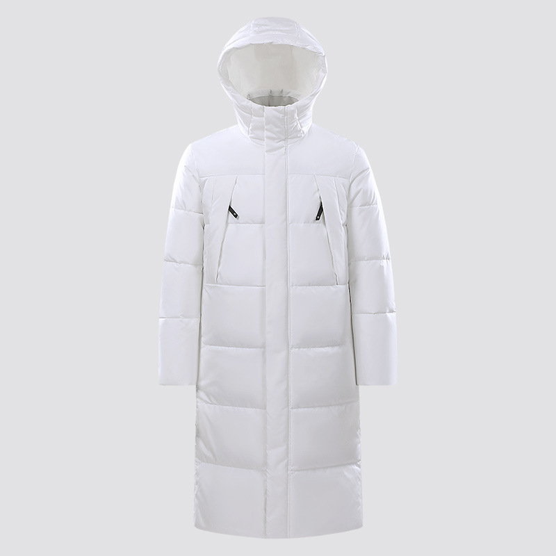 户外男装冬季新款白鸭绒羽绒服男女同款过膝加厚保暖纯色连帽外套