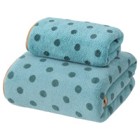 天山柔 70*140cm 280g 珊瑚绒圆点印花 浴巾 (计价单位:条) 蓝色