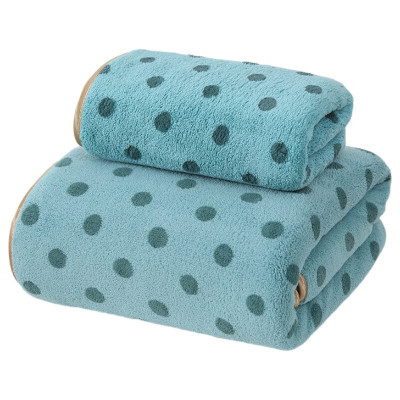 天山柔 70*140cm 280g 珊瑚绒圆点印花 浴巾 (计价单位:条) 蓝色