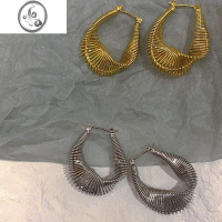 JiMi欧美极简冷淡风小众设计个性褶皱扭曲空间线条弹簧耳环ins风耳钉