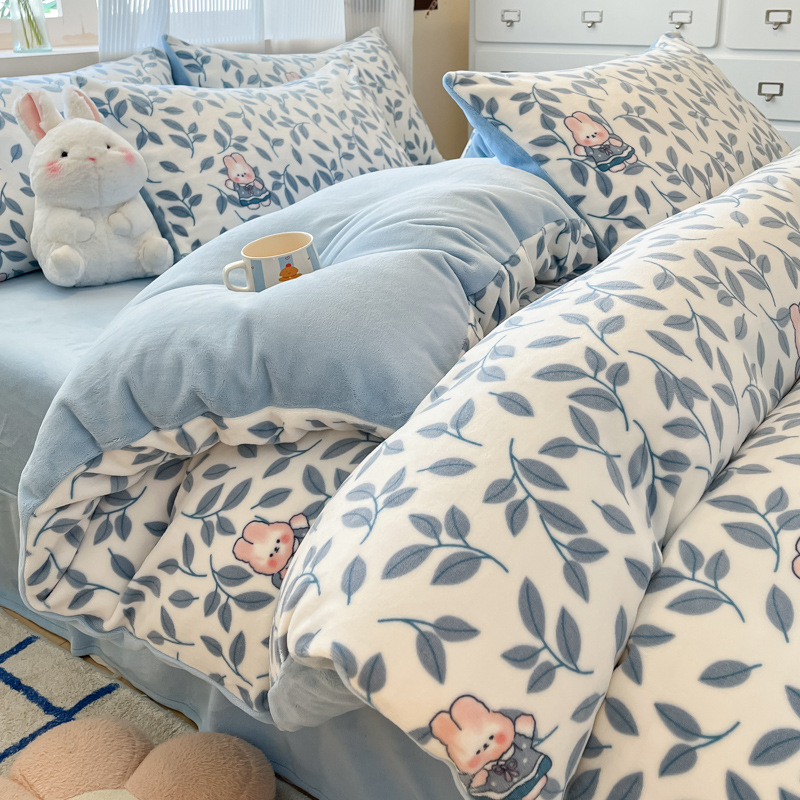 牛奶绒床上四件套2026新款冬季加绒珊瑚绒床单被套三件套家用学生
