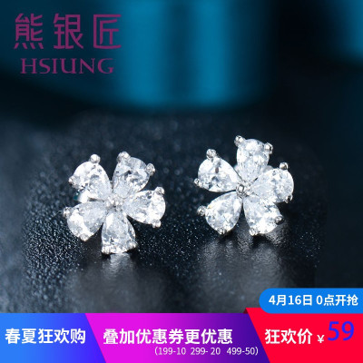 熊银匠熊银匠银饰品S925银耳钉女款日韩甜美樱花耳饰时尚气质耳环送礼物