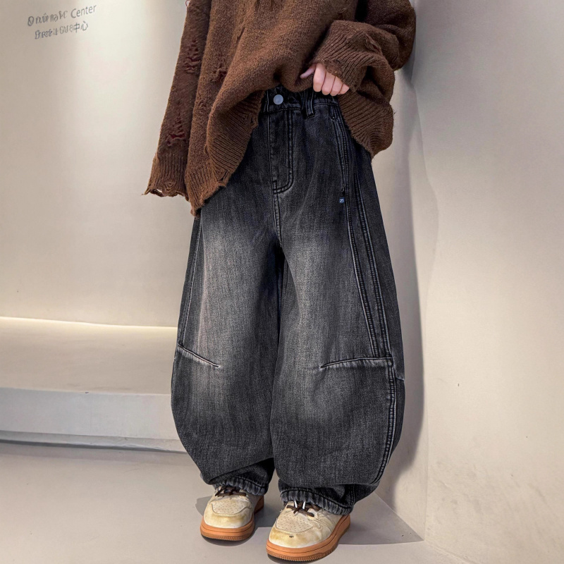 儿童装男童冬季一体加绒裤子新款中大童秋冬款加厚男孩牛仔裤