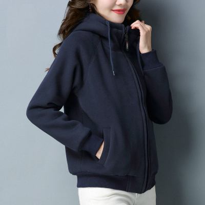 芊芷洛加厚卫衣2021秋冬季女长袖韩版宽松短款冬装连帽开衫加绒外套女装冬