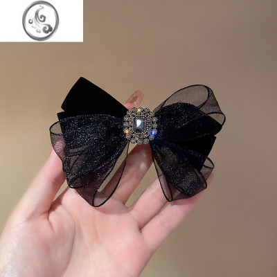 JiMi2023新款蝴蝶结头饰发夹丝绒法式高级感刘海夹质感欧根纱韩国ins