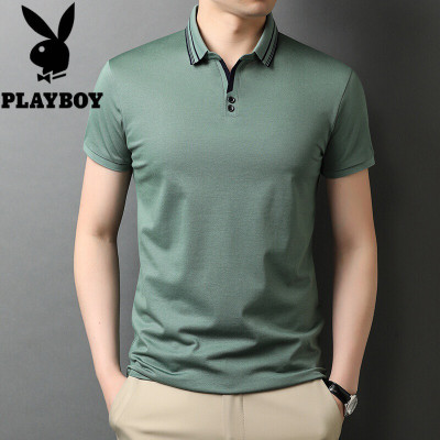 花花公子品质时尚男装纯色棉短袖男士T恤翻领修身男式半袖体恤衣服男薄款2021夏天新款