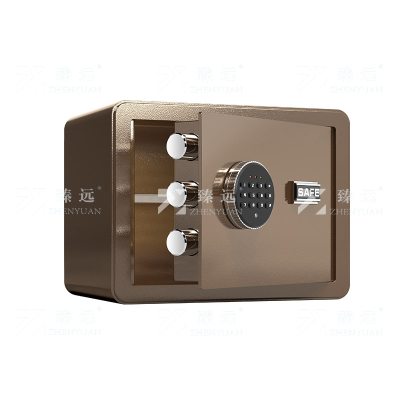 臻远 ZY40618095 小型保险柜密码保险箱全钢防盗保管箱 30cm咖色电子密码款