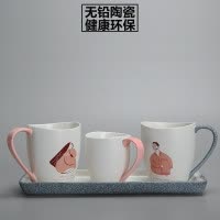 北欧ins三口之家卫浴陶瓷洗漱套装家用洗漱杯情侣漱口杯儿童牙杯 三维工匠 女款粉色爱心把手雪花釉