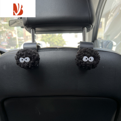 三维工匠可爱创意小煤球汽车纸巾盒捆绑式座椅后排挂饰车用纸巾套装饰品女 小黑球[座椅挂钩]一对