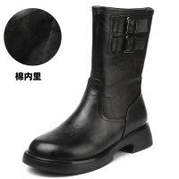 秋冬新款复古中筒靴厚底皮带扣马丁靴皮带扣粗跟低跟时装女靴
