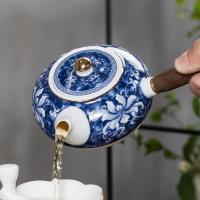 家柏饰(CORATED)青花侧把壶单个家用陶瓷泡茶器描金功夫冲茶壶复古200014Z
