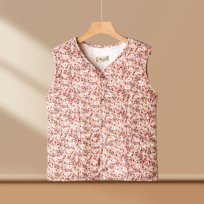 新款冬装花棉衣马甲妈妈装奶奶装保暖衣服加绒马夹五六十岁冬装女