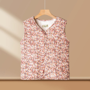 新款冬装花棉衣马甲妈妈装奶奶装保暖衣服加绒马夹五六十岁冬装女