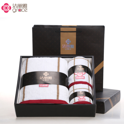 洁丽雅(grace)纯棉简约条纹柔软吸水浴巾三件套礼盒365*320*95cm95g