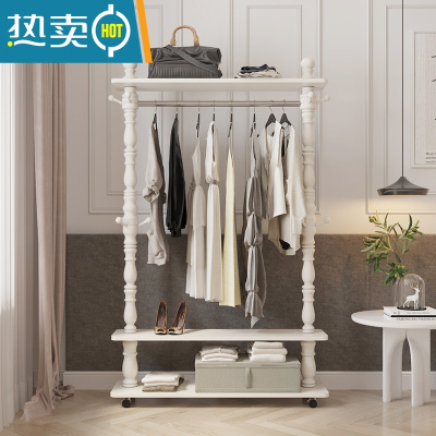 敬平欧式挂衣架家用卧室落地收纳衣帽架多功能客厅实木简易晾衣服架子 271暖白色带轮子(80cm)晾晒架