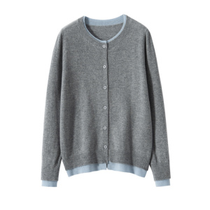 山羊绒衫春新款假两件撞色拼接舒适软糯羊绒圆领女士针织纽扣开衫