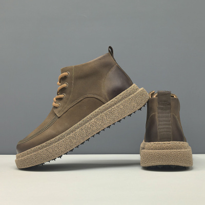 男生头层牛皮高帮板鞋男款潮鞋真皮高帮鞋欧洲站厚底增高休闲鞋男